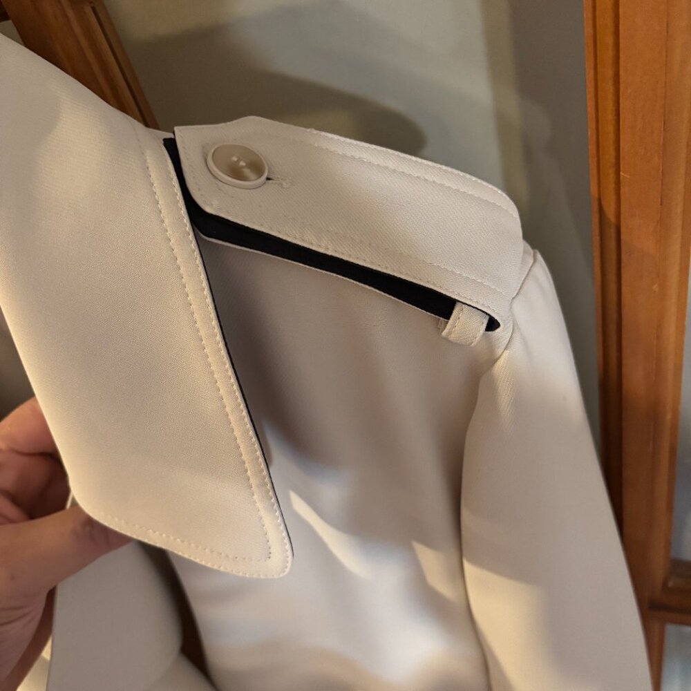 Beige/Black Women double breasted l, belted, long trench coat Size: Large - Picture 5 of 15
